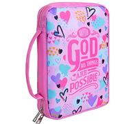 Bible Cover Case for Women Girls Kids Bible Case Large Bible Tote Bag with Handle Bible Journaling Supplies for Kids Bible Cover for Bible Study Accessories Supplies, Pink, Feminine and Functional