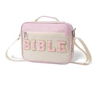 Bible Cover Case for Women & Girls - Large Chenille Letter Leather Bible Case with Study Accessories, Journaling Kit, Christian Gift for Christmas (Pink)