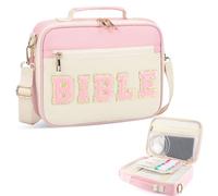 Bible Cover Case for Women Grils, Preppy Bible Bag with Adjustable Shoulder Strap, Waterproof Bible Carrying Tote Bags Holder for Bible Study Supplies Accessories & Christian Gifts (Light Pink)