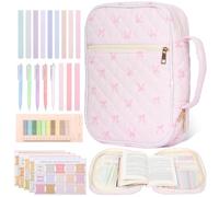 Bible Cover Case for Women, Large Capacity Bible Cover Bag with 293 Pcs Study Supplies Include 12 Highlighters, 5 Ballpoint Pens, Bookmark, Sticky Notes, Christian Present for Women, Teens (Style 1)