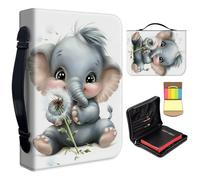 Bible Cover Case for Women,Large Leather Bible Case Fit Book Up to 11x8x2.4 in,Baby Elephant Holding Dandelion Bible Covers for Girls,Bible Study Carrier Church Bags w/Handle Zipper