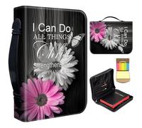 Bible Cover Case for Women,Large Leather Bible Case Fit Book Up to 11x8x2.4 in,Bible Verse Daisy Wood Bible Covers for Girls,Bible Study Carrier Church Bags w/Handle Zipper