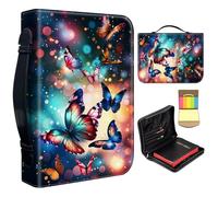 Bible Cover Case for Women,Large Leather Bible Case Fit Book Up to 11x8x2.4 in,Colorful Butterflies Sparking Bible Covers for Girls,Bible Study Carrier Church Bags w/Handle Zipper