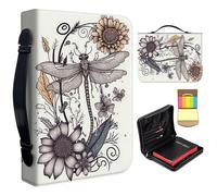 Bible Cover Case for Women,Large Leather Bible Case Fit Book Up to 11x8x2.4 in,Dragonfly Flower Drawing Bible Covers for Girls,Bible Study Carrier Church Bags w/Handle Zipper