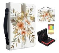 Bible Cover Case for Women,Large Leather Bible Case Fit Book Up to 11x8x2.4 in,Floral Flower Cross Bible Covers for Girls,Bible Study Carrier Church Bags w/Handle Zipper