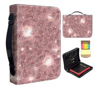 Bible Cover Case for Women,Large Leather Bible Case Fit Book Up to 11x8x2.4 in,Glitter Cheetah Leopard Print Bible Covers,Bible Study Carrier Church Bags w/Handle Zipper