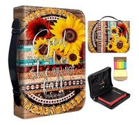 Bible Cover Case for Women,Large Leather Bible Case Fit Book Up to 11x8x2.4 in,God with her Boho Flower Bible Covers for Girls,Bible Study Carrier Church Bags w/Handle Zipper