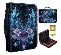Bible Cover Case for Women,Large Leather Bible Case Fit Book Up to 11x8x2.4 in,Heart with Wings Bible Covers for Girls,Bible Study Carrier Church Bags w/Handle Zipper