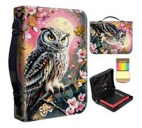 Bible Cover Case for Women,Large Leather Bible Case Fit Book Up to 11x8x2.4 in,Owl Sitting on Cherry Tree Bible Covers for Girls,Bible Study Carrier Church Bags w/Handle Zipper