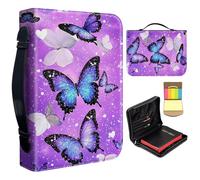 Bible Cover Case for Women,Large Leather Bible Case Fit Book Up to 11x8x2.4 in,Pink Butterfies Bible Covers for Girls,Bible Study Carrier Church Bags w/Handle Zipper