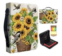 Bible Cover Case for Women,Large Leather Bible Case Fit Book Up to 11x8x2.4 in,Sunflower Basket & Chickadees Bible Covers for Girls,Bible Study Carrier Church Bags w/Handle Zipper