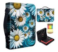 Bible Cover Case for Women,Large Leather Bible Case Fit Book Up to 11x8x2.4 in,White Daisy Flolwers Bible Covers for Girls,Bible Study Carrier Church Bags w/Handle Zipper