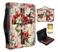 Bible Cover Case for Women,Large Leather Bible Case Fit Book Up to 11x8x2.4 in,Wooden Cross with Flowers Birds Bible Covers for Girls,Bible Study Carrier Church Bags w/Handle Zipper