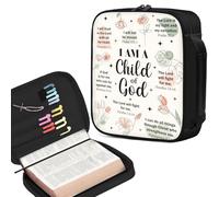 Bible Cover Case for Women, Large Letter Bible Carrying Cases, Holder Tote Bag for Biblical Study Accessory, Storage Bag with Handle Protective Pen Slot, Christian Art Gift for Boy Girl