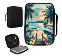 Bible Cover Case for Women & Men PU Leather Bible Holder Case Bag with Handle and Zippered Pocket Bible Carrier Cover for Standard & Large Size Study Bible 10.9x7.8 inch - Coconut Trees On The Beach