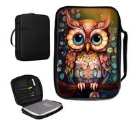 Bible Cover Case for Women & Men PU Leather Bible Holder Case Bag with Handle and Zippered Pocket Bible Carrier Cover for Standard and Large Size Study Bible 10.9x7.8x1.9 inch - Owl in The Tree