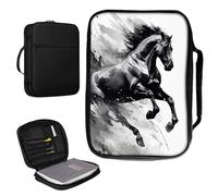 Bible Cover Case for Women & Men PU Leather Bible Holder Case Bag with Handle and Zippered Pocket Bible Carrier Cover for Standard and Large Size Study Bible 10.9x7.8x1.9 inch - Running Black Horse