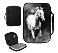 Bible Cover Case for Women & Men PU Leather Bible Holder Case Bag with Handle and Zippered Pocket Bible Carrier Cover for Standard and Large Size Study Bible 10.9x7.8x1.9 inch - Running Horse