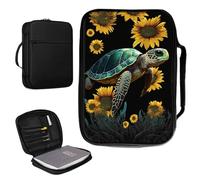Bible Cover Case for Women & Men PU Leather Bible Holder Case Bag with Handle and Zippered Pocket Bible Carrier Cover for Standard and Large Size Study Bible 10.9x7.8x1.9 inch - Sunflowers Turtle