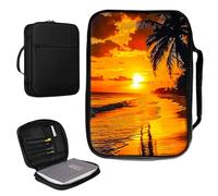 Bible Cover Case for Women & Men PU Leather Bible Holder Case Bag with Handle and Zippered Pocket Bible Carrier Cover for Large Size Study Bible 10.9x7.8 inch - Sunset Coconut Tree On The Beach