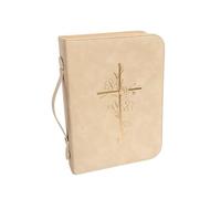 Bible Cover Case for Women - PU Leather Large Bible Case with Minimalist Debossed Design - Christian Bible Accessories for Girls & Women (Beige/Gold)