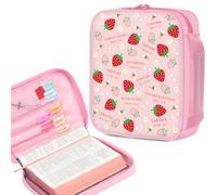 Bible Cover Case for Women, Strawberry Large Letter Bible Carrying Cases, Holder Tote Bag for Biblical Study Accessories, Storage Bag with Handle and Protective Pen Slots, Christian Gifts for Boy Girl