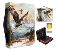 Bible Cover for Men Women,Large Leather Bible Case Fit Book Up to 11x8x2.4 in,Eagle with Cross Bible Covers Bible Study Carrier Church Bags w/Handle & Zipper