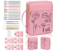 Bible Cover for Women, Bible Holder, Bible Cover Carrier Carrying Organizer Bag, God is Within Her She Will Not Fall, Zipper and Pockets for Standard Size Bible, Gift for Women（pinksuit）