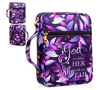 Bible Cover for Women, Bible Holder, Bible Cover Carrier Carrying Organizer Bag, God is Within Her She Will Not Fall, Zipper and Pockets for Standard Size Bible, Gift for Women(Pink1)