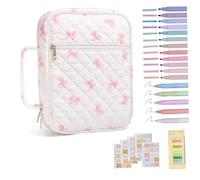Bible Cover for Women Girls Quilted Bible Case with Pens & Tabs & Handle, Portable Accessories Organizer for Church Travel Study, White