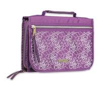 Bible Cover Organizer Purple Floral Grace | Polyester, Floral Design, Zipper Closure, Pocket Accessory Storage, Pen Loops, Christian Gifts for Women, Purple, Medium