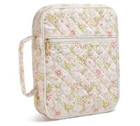 Bible Cover Portable Quilted Floral Bible Case with Multi Pockets and Handle Cotton Fabric Bag Protective Carrying Case for Women Girls Church Travel 8.9x11.4in