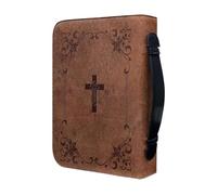 Bible Cover - Vintage PU Leather Zippered Case, Water Resistant Material, Carry Handle, Spacious Pocket Organizer | Elegant Scripture Storage Bag for Women Faith Reading Church Events