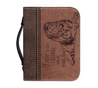 Bible Cover with Zip Large Leather Personalised Bible Bag Women Men Bag Bible Book Church Handbag Bags, Bible Verse with Lion, X-Large