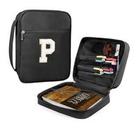 Bible Covers for Men, Leather Bible Bag for Men Women Boys, Mens Bible Cover Case with Handle and Zippered Pocket, Large Size Bible Carrying Case, Black (Letter P)