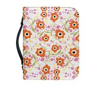 Bible Covers for Men Orange Flowers Pu Leather Carrying Book Case, Bible Bag with Zip Handle for Men, Women, Friends 23.4x4.2cm