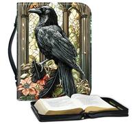 Bible Covers for Women Men, Carrying Book Case Church Bag Bible Protective PU Leather Bible Case for Standard and Large Size Study Bible 10x7.5x1.9 in,Crows and Flowers