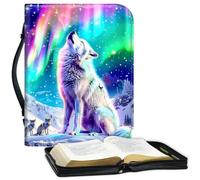 Bible Covers for Women Men, Carrying Book Case Church Bag Bible Protective PU Leather Bible Case with Zippered Pocket,for Standard and Large Size Study Bible 10x7.5x1.9 in,Arctic Wolf -1837
