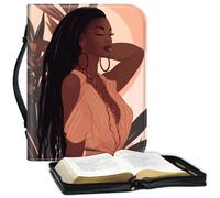 Bible Covers for Women Men, Carrying Book Case Church Bag Bible Protective PU Leather Bible Case with Zippered Pocket,for Standard and Large Size Study Bible 10x7.5x1.9 in,Sexy American Black Girl