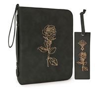 Bible Covers for Women & Men, Leather Bible Case with Rose Bookmark, Bible Supplies Carrying Bag Tote with Strap, Personalized Gift for Study, Journaling, Church-Black
