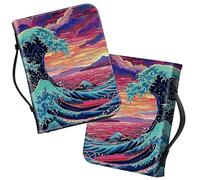 Bible Covers with Handle, Sea Wave Large Bible Book Case Church Bag Multi-Pockets Carrying Tote Bible Protector with Zippered Pocket Christian Gifts for Men Women Study Bible