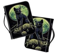 Bible Covers with Handle, Skeleton Cat Moon Large Bible Book Case Church Bag Multi-Pockets Carrying Tote Bible Protector with Zippered Pocket Christian Gifts for Men Women Study Bible