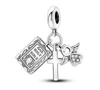 Bible Cross Angel Charm 925 Silver Charm Compatible with Pandora Charms, Trollbeads, Chamilia, Biagi and Many Other UK Charm Bracelets.
