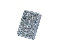Bible Cross Carved Vintage Butane Lighter Refillable Retro Engraved Windproof Butane Lighter for Everyday Carry (Sliver)