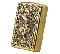 Bible Cross Carved Vintage Butane Lighter Refillable Retro Engraved Windproof Butane Lighter for Everyday Carry (Gold)
