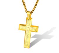 Bible Cross Necklace Women's Gold Plated Catholic Cross Neck Chain Stainless Steel - Prayers' Jewelry Gifts for Mom Wife