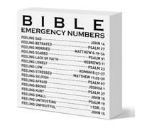 Bible Emergency Number, Christian Desk Sign Decor, Religious Decor for Home Office Cubicle Bedroom Desk Table Scripture Bible Verse Decorations Wooden Sign Christian Gift for Women Men