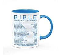 Bible Emergency Numbers Inspired 11oz Blue Inside Coloured Blue Handle Ceramic Mug