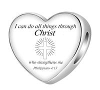 Bible Family Mom Wife Love Heart Dangle Charm Charms Bracelets and Necklace Pendant Bead Charms Jewelry Present Gifts for Women Bestie Family Friends, Stainless Steel, No Gemstone