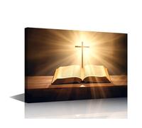 Bible Pictures for Bedroom Wall Decor Christ Canvas Painting Wall Art Cross on a Dark Background with Light Inspirational Wall Art Modern Artwork for Walls Canvas Frame Wall Hanging Decor 24x16 in